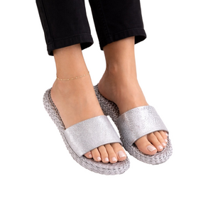ILSE JACOBSEN Glittery Silver Sandals NWT in box & with waterproof dust bag